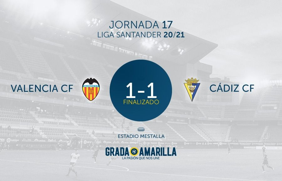 Resultado del Valencia 1- 1 Cádiz CF