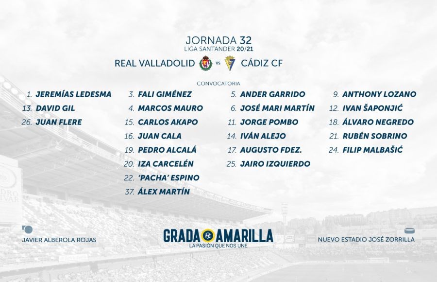 Lista de jugadores convocados para visitar al Real Valladolid