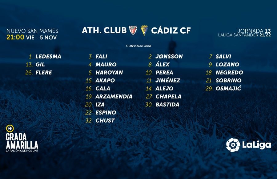 Convocatoria para el Athletic Club - Cádiz CF