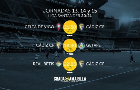 Horarios para los encuentros del Cádiz frente a Celta, Getafe y Betis