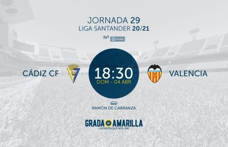 El Cádiz recibirá al Valencia en domingo y por la tarde